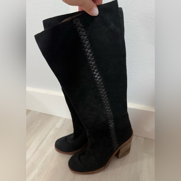 UGG Maeva Suede Knee High Boots Black Whipstitched Leather SZ 7 Runs Small - Picture 7 of 14
